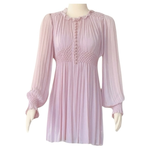 LOVESHACKFANCY Belinda Smocked A-Line Swing Long Sleeve Button-down Mini Dress - Picture 11 of 15